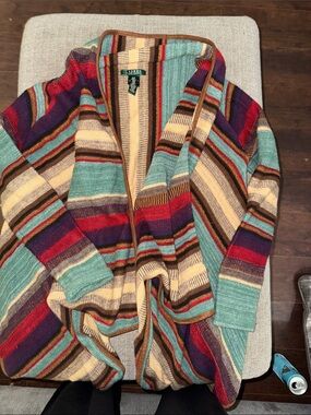 Lauren Ralph Lauren Multicolor Striped Open Cardigan with Shawl Collar